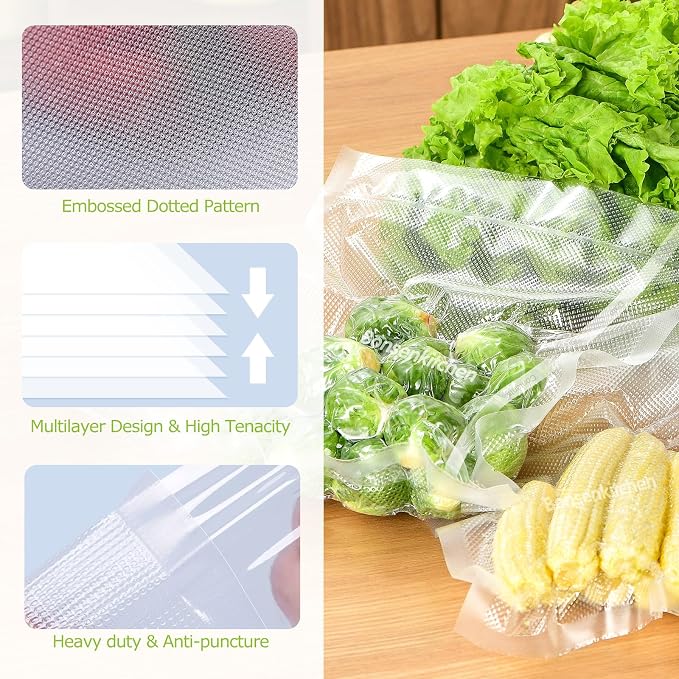 Bonsenkitchen Vacuum Food Sealer Rolls Bags for Food, 2 Packs 8 in x 20 ft | BPA-free, Heavy-duty Small Vacuum Seal Bags, Durable Commercial Customized size for Storage and Sous Vide Cooking, VB3206