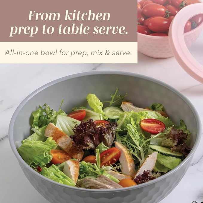 COOK WITH COLOR Mixing Bowls with Lids - 12 Piece Plastic Nesting Bowls Set includes 6 Prep Bowls and 6 Lids, Microwave Safe Mixing Bowl Set, Grey/Pink Diamond