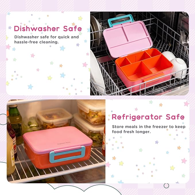 Bento Lunch Box for Kids with 8oz Soup Thermo Leak-Proof Lunch Food Containers with Snack Sauce Container for Kid Girls Boys to School,Pink Bag