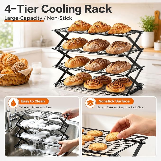 P&P CHEF 4 Tier Collapsible Cooling Rack,Black