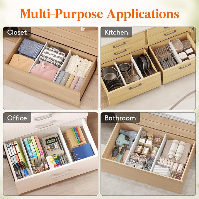 Lifewit 8" Tall Drawer Dividers, Adjustable Deep Drawer Organizer Clothes | 8 Pack 13.8"-22.2" Expandable White Plastic Separators for Dresser, Kitchen, Cabinet, Closet, Office Organization & Storage