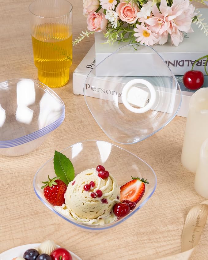 bUCLA 50Pack Clear Plastic Serving Bowls - 16oz Disposable Serving Bowls for Party Dessert/Ice Cream/Salsa/Snack