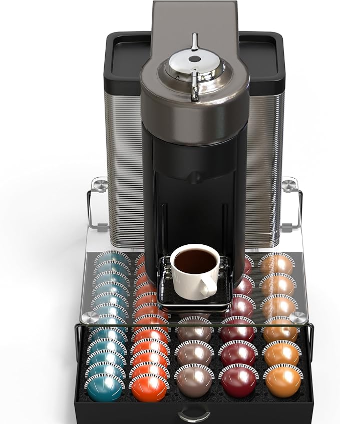 Deco Brothers Tempered Glass Vertuo Pod Holder, Fits 30 Large/60 Small Pods | Compatible with Nespresso Capsule, Black