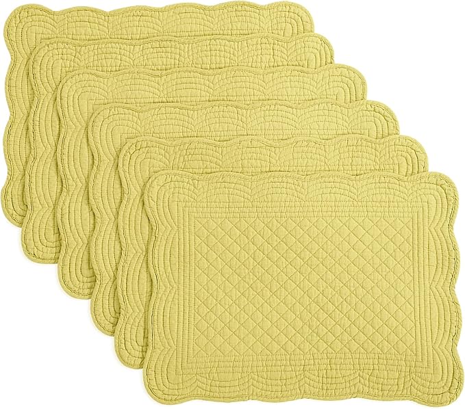 HOMBYS Quilted Placemats Set of 6 Washable-13x18 inches Rectangular Placemats for Kitchen Table-100% Cotton Fabric Rectangular Table Mats, (Yellow)