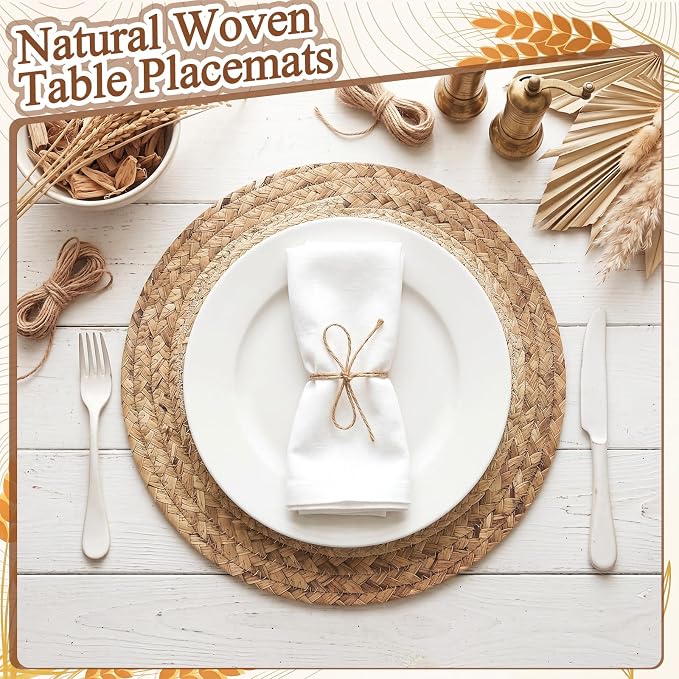 Sinmoe 100 Pcs Disposable Paper Placemats Bulk,Natural,Straw | Paper Charger Place Mat Party Charger Plates Table Place Mats for Dinner Wedding Birthday Baby Shower Spring Dining Tableware