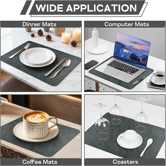 Faux Leather Placemats Set of 6 Heat Resistant Table Mats 17×12 Inch | Waterproof & Wipeable Place Mats Set of 6 Dual Sided Table Placemats for Kitchen Dining Indoor & Outdoor 43×30 CM Dark Grey