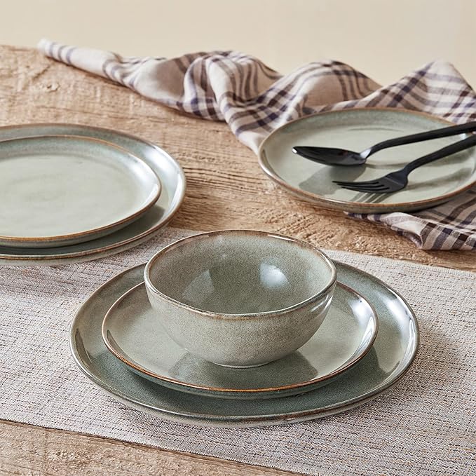 Stoneware Dinnerware Sets for 6, Reactive Glaze Plates and Bowls, Grey | 18-Piece Handcrafted Rustic Porcelain Dishes Set, Highly Scratch Resistant, Dishwasher & Microwave Safe