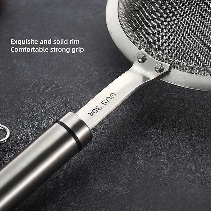 304 Stainless Steel Fine Mesh Strainers for Kitchen, Colander-Skimmer with Handle, Sieve Sifters for Food, Tea, Rice, Oil, Noodles, Fruits, Vegetable