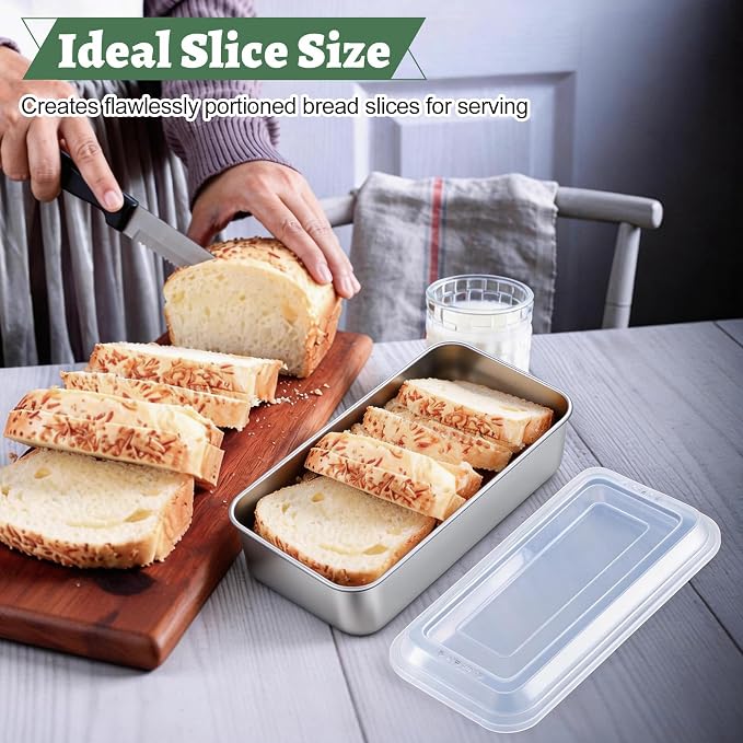TeamFar Loaf Pan for Baking Bread, 9 x 5 Inch Bread Pan with Lid, Set of 3 | Stainless Steel Meatloaf Pan Tin for Homemade Bread, Brownies, Meal Prep, Storage, Healthy & Dishwasher Safe