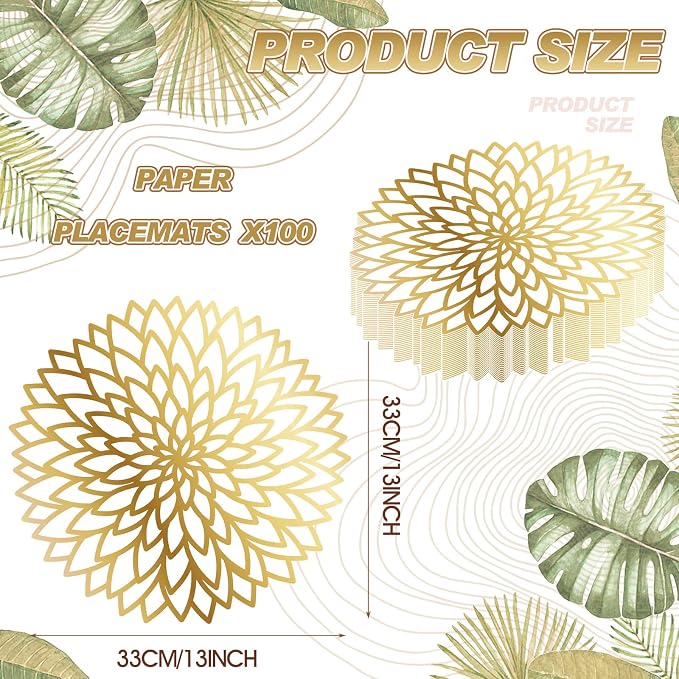 Sinmoe 100 Pcs Disposable Paper Placemats Bulk,Gold,Gradient | Paper Charger Place Mat Party Charger Plates Table Place Mats for Dinner Wedding Birthday Baby Shower Spring Dining Tableware