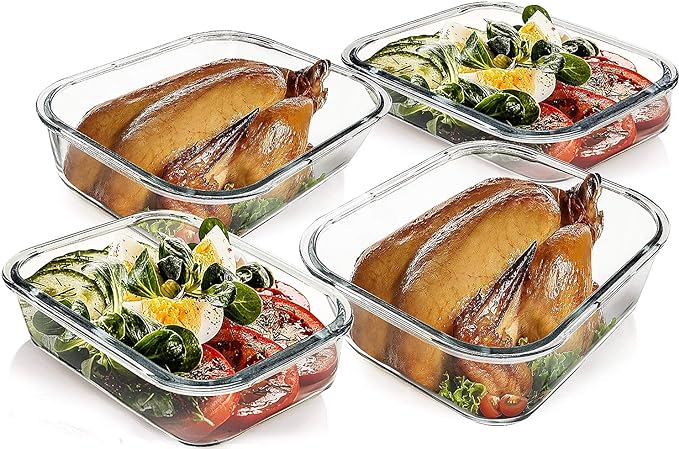 M MCIRCO 80 oz & 36 oz Extra Large Glass Food Storage Containers with Lids | Meal Prep Containers, 2 Pack 80 oz(10 cup) &2 Pack 36 oz (4.5 cup) Baking Containers, Microwave, Oven, Freezer, Dishwasher