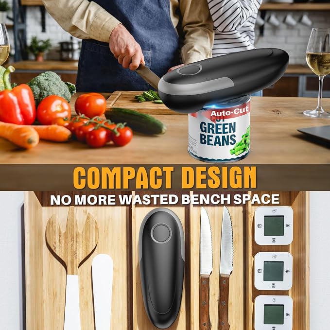 Electric Can Opener, One-Touch Automatic Can Opener for Seniors with Arthritis, Smooth Edge, Hands-Free, Fast Opening, Battery Powered, Food Safe Portable Electric Can Openers for Kitchen (Gray)