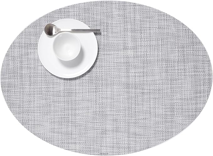 Chilewich Mini Basketweave Placemats, Woven Oval Placemats Set of 4 | Reusable, Stain-Resistant, Indoor/Outdoor Tabletop Protection, Mist, 14" x 19.25"
