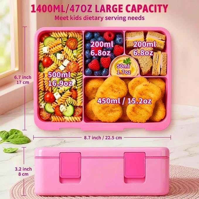 rockpapa Chill Bento Box for Kids with Ice Pack, 5-Compartments, Fairies | Large 5.5 Cups, BPA-Free, Leak Proof, with Utensils & Handle, Microwave/Dishwasher Safe, for School, Picnic, Boys, Girls