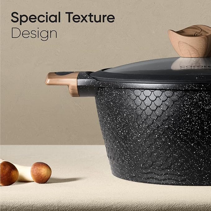 CAROTE 26pcs Nonstick Pots and Pans Set, Cookware Sets | Induction Kitchen Set, Durable, Innovative Surface Texture, Fit All Stovetops, Fast & Even Heating, with Stockpot & Steamer