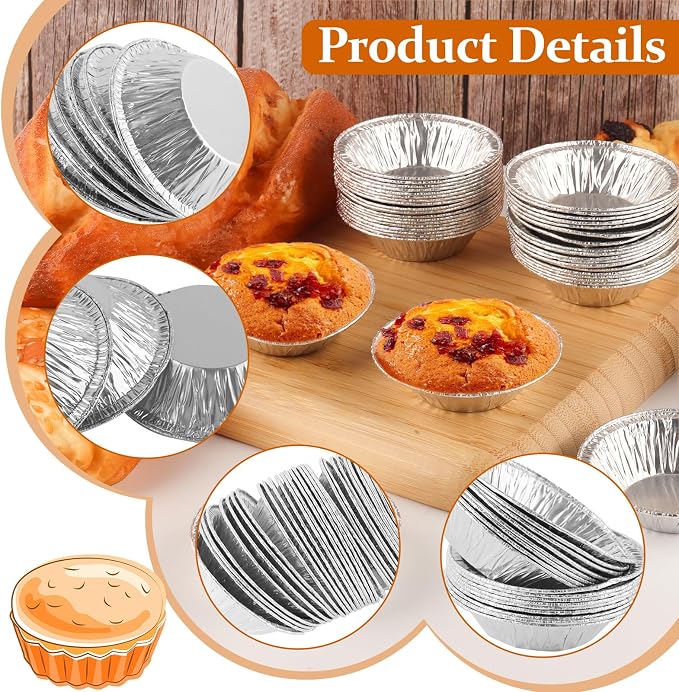 100 Pieces 2.6 Inch Disposable Aluminum Mini Pie Pans | Round Tin Foil Pans for Baking Small Pies, Tarts, Cakes and Desserts, Ideal for Parties, Picnics and Food Events