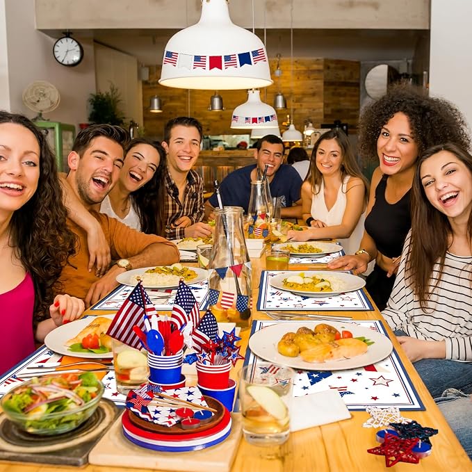 50 PCS Disposable Paper Placemats 4th of July Place mats(A) | 11x16 inch Patriotic Freedom Stars Table Mats Holiday Indoor Outdoor Party Kitchen Dining Table Decorations