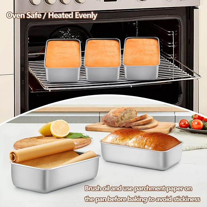 LIANYU Stainless Steel Loaf Pan 9” x 5”, Heavy Duty Bread Pan for Baking | Metal Bakeware, Heavy Duty, No Coating, Non Toxic, Stackable, Dishwasher & Oven Safe, For Meatloaf, Brownies, Lasagnas
