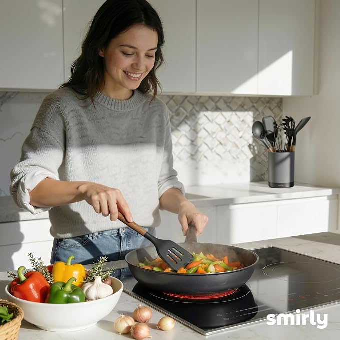 SMIRLY Silicone Kitchen Utensils Set, 22-Piece Acacia Wood Handle, Black | Cooking Utensils Set, Spatula Set with Utensils Holder, Heat-Resistant Silicone Heads, for Nonstick Cookware, BPA Free