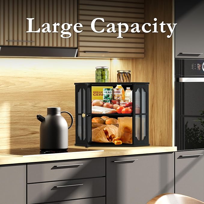 Corner Bread Box for Kitchen Countertop, Bread Storage Container for Bread | Large Capacity Bread Holder with 3 Adjustable Height for Counter, Breadbox Organizer