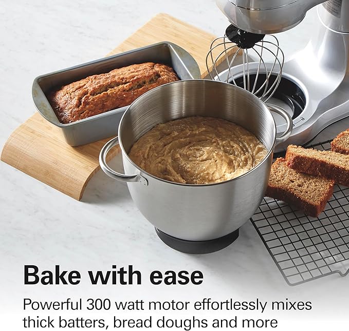 Hamilton Beach Stand Mixer with 4 Quart Stainless Steel Bowl, 7 Speeds, 300 Watt Motor, Silver, R63392 (Renewed)