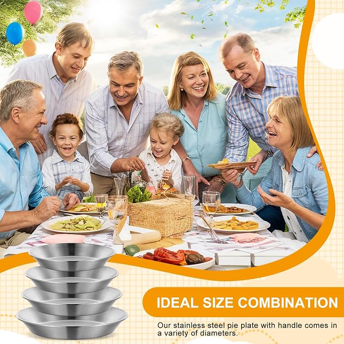 4 Pcs Stainless Steel Pie Pan Set, Pizza Pan Deep Pie Dish Pie Plate Baking Tray Dishes for Pizza Baking Serving Oven Grill, 4 Sizes