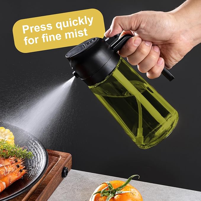 CXINYI 2-in-1 Olive Oil Sprayer with 16 PCS Waterproof Labels Set, 470ml Glass Oil Dispenser for Kitchen, Air Fryer & Salad (Black)
