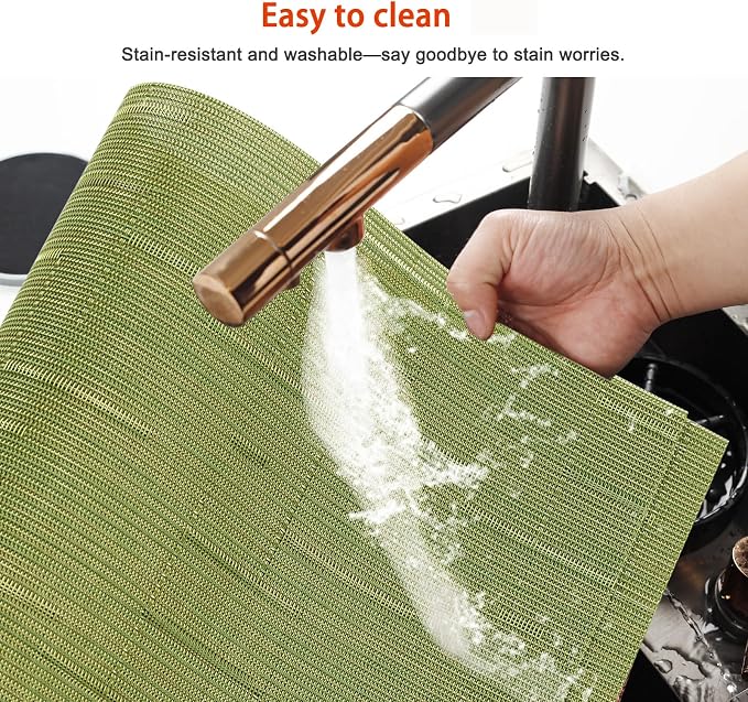 Green Vinyl Placemats Set of 8,Washable Dining PVC Table Mats | Heat resistant, stain resistant non slip vinyl place mats, washable green table placemats for dining table