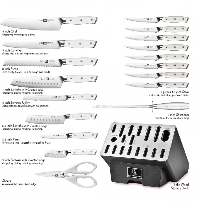 Stahl 19-Piece German Steel Kitchen Knife Block Set (White) | Premium Knife Set, Long-Lasting Sharpness, Versatile Knife Choices, Space-Saving Block, Ideal For Food Prep & Large Gathering