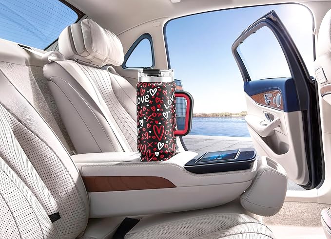Meoky 40 oz Tumbler with Handle and Straw, Insulated Tumbler with Lid and Straw, Stainless Steel Travel Mug, Keeps Cold for 34 Hours, 100% Leak Proof, Fits in Car Cup Holder (Romance)