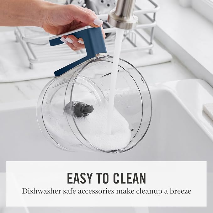 Martha Stewart 10 Cup Food Processor & Electric Chopper, One Touch Pulse | BPA-Free Bowl, 3 Multipurpose Blades, Easy Food Prep, Chop, Slice, Shred, Puree, Emulsify, Speed Dial, Wide Feed Chute, Navy
