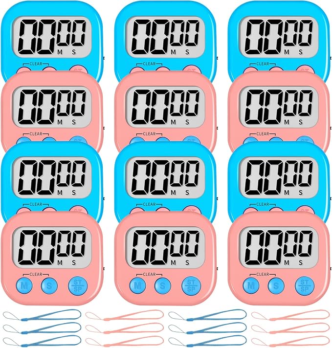 ZILLEEN Classroom Timer for Kids Teachers 12 Pack Digital Timers Blue Pk | Strong Magnetic, Large Screen, Big Button, Teacher Classroom Must Haves Kitchen Timers for Cooking Egg Exercise Study