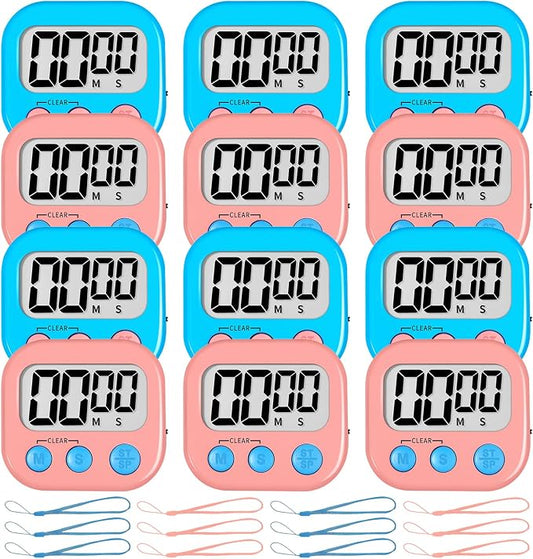 ZILLEEN Classroom Timer for Kids Teachers 12 Pack Digital Timers Blue Pk | Strong Magnetic, Large Screen, Big Button, Teacher Classroom Must Haves Kitchen Timers for Cooking Egg Exercise Study
