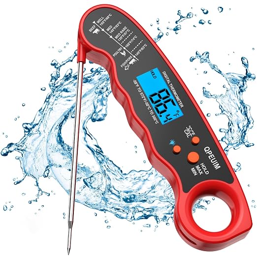 QPEUIM Meat Thermometer Grillers Instant Read Meat Thermometer Food Thermometer for Grill and Cooking with Backlight & Calibration, Perfect for Grill, Smoker, Turkey, Candy Making