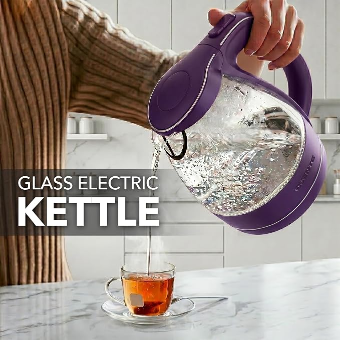 OVENTE 1.5L Glass Electric Kettle Water Boiler, Purple KG83P