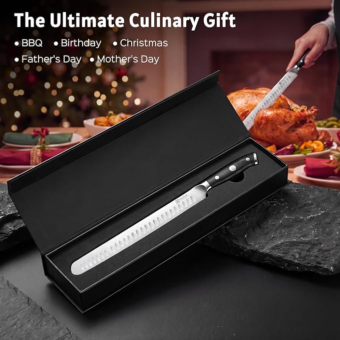PAUDIN Brisket Knife, 12 Inch Dishwasher Safe Carving Slicing Knife for Meat, Razor Sharp German 1.4116 Steel Smoked Meat Cutter with Non-Slip Ergonomic G10 Handle & Gift Box, Perfect Gifts for Men