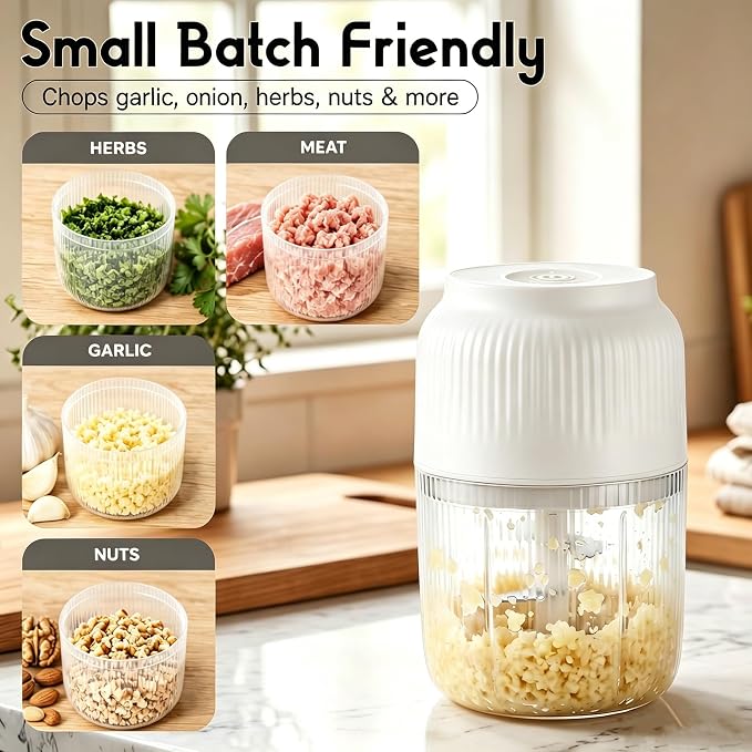 Electric Garlic Chopper, 400ML Upgrade Mini Food Processor & Food Chopper for Kitchen, Portable Cordless Garlic Mincer with 6 Stainless Steel Blades, for Garlic,Onion,Ginger,Chili,and Fruit (blue)