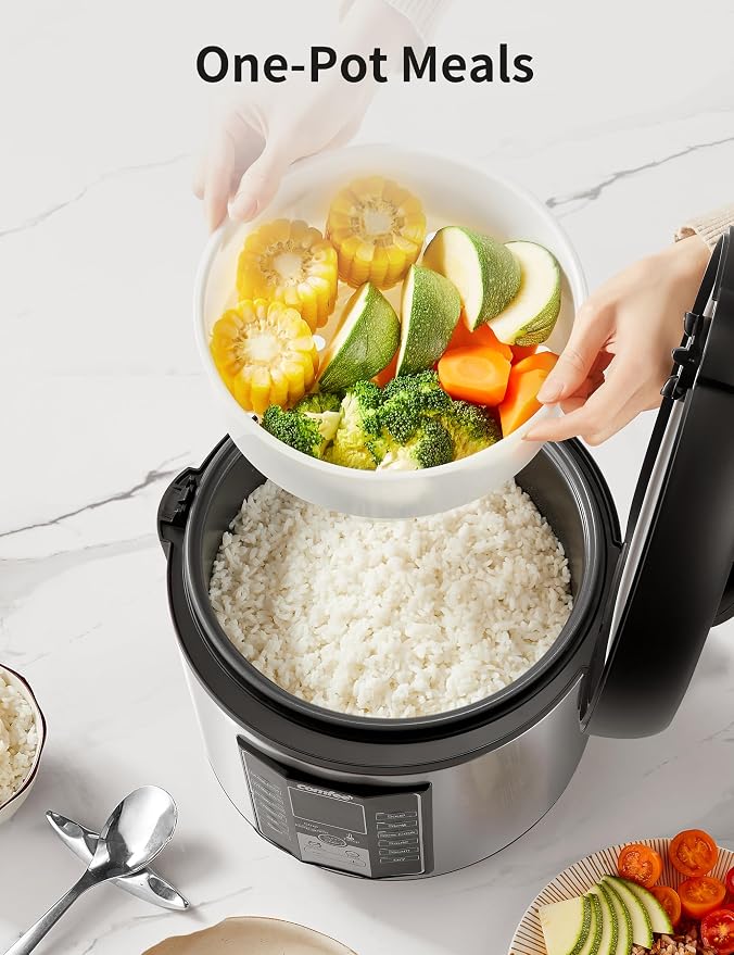 COMFEE' Rice Cooker with 6 Functions, Nonstick Pot, 10-Cups Uncooked Rice