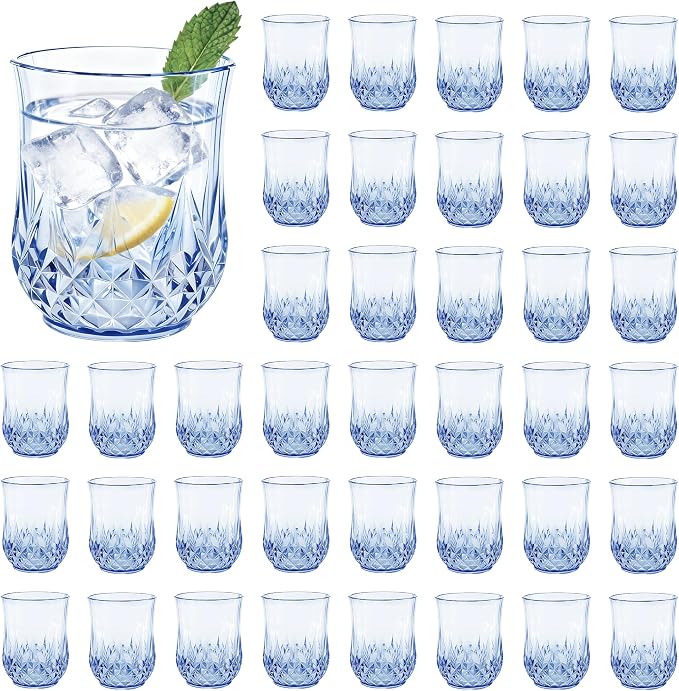 40 Pack Plastic Stemless Wine Glasses, 12oz Unbreakable Wine Cups | Reusable Fancy Vintage Drinking Glass Bulk for Cocktail, Whiskey, Juice, Elegant Decor for Wedding, Party & Holiday Events