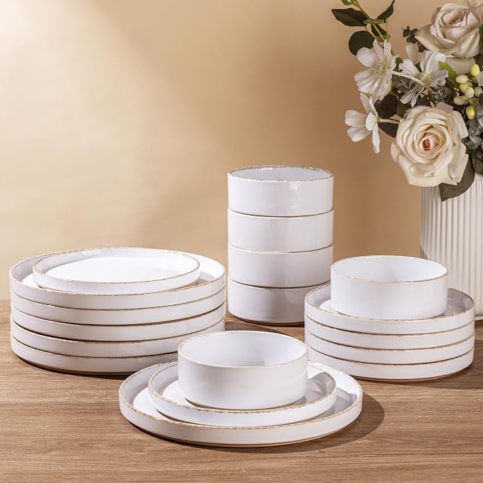 AmorArc Stoneware Dinnerware Sets for 8,24Pcs Plates and Bowls Set | Handmade Ceramic Dish Set,Dishwasher & Microwave Safe,Scratch Resistant