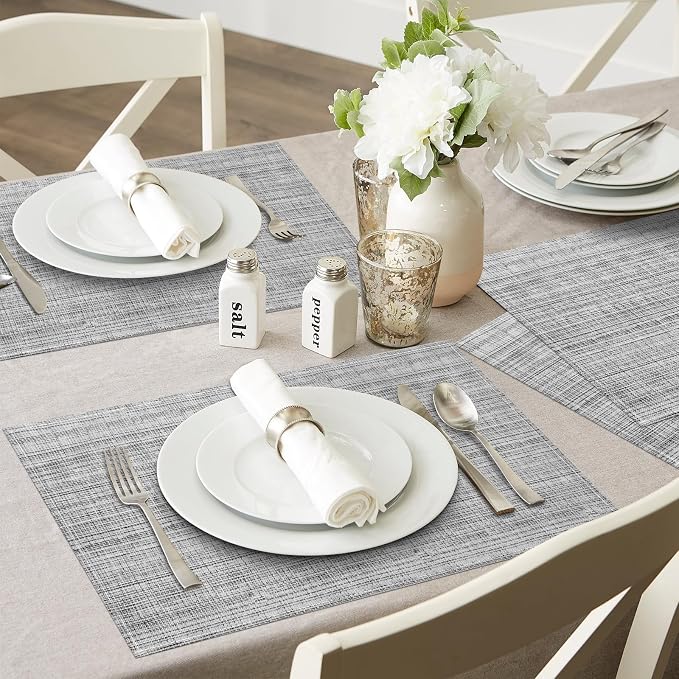 Grey Placemats Set of 4, 12x18 Inch Washable Easy to Clean Heat-Resistant Anti-Skid Grey Placemats for Holiday Party Kitchen Dining Room Decoration