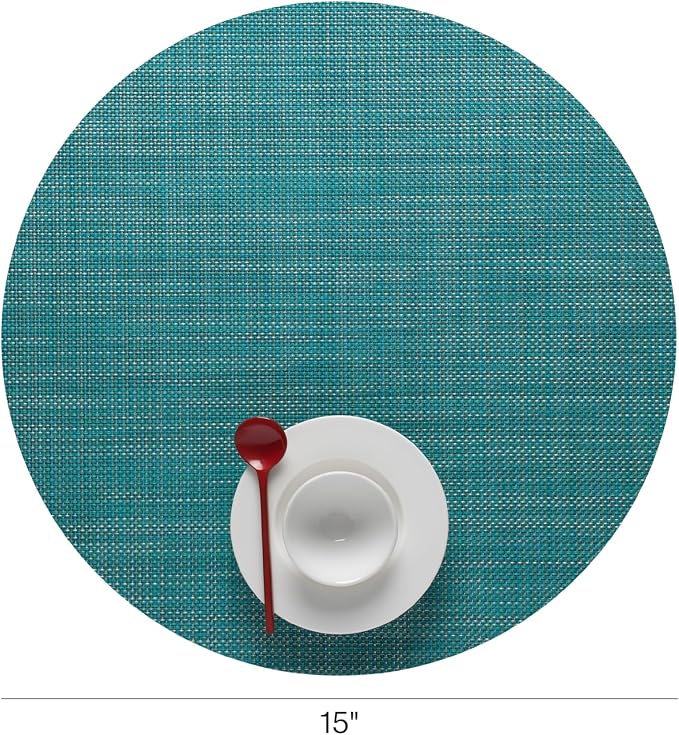 Chilewich Mini Basketweave Placemats, Round Woven Placemats Set of 4 | Reusable, Stain-Resistant, Indoor/Outdoor Tabletop Protection, Turquoise, 15" Round