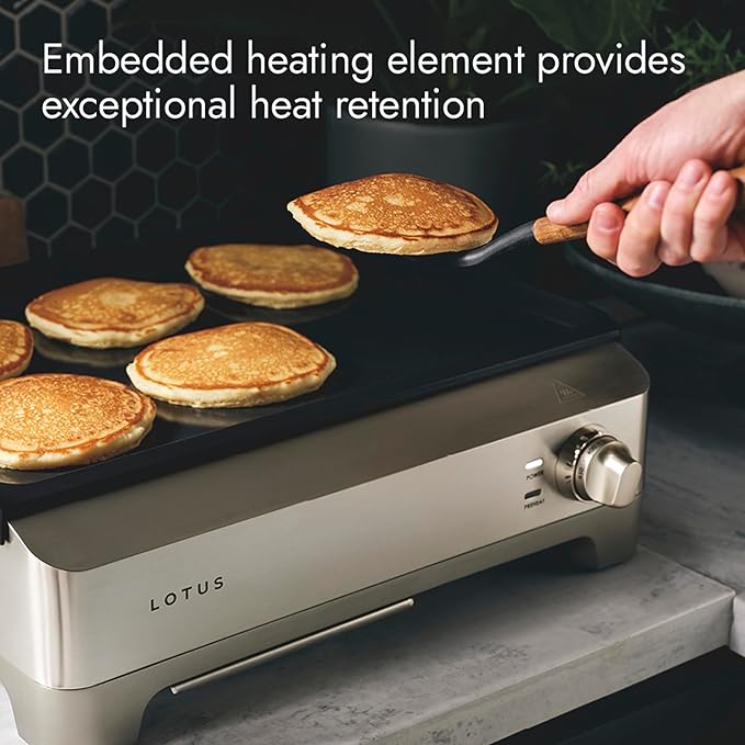 Lotus Griddle, Nonstick Electric Griddle, The Short Order, 1800 Watts, Large 12 inch x 17 inch Nonstick Surface, Stainless Steel, Professional Series, LTSGR500