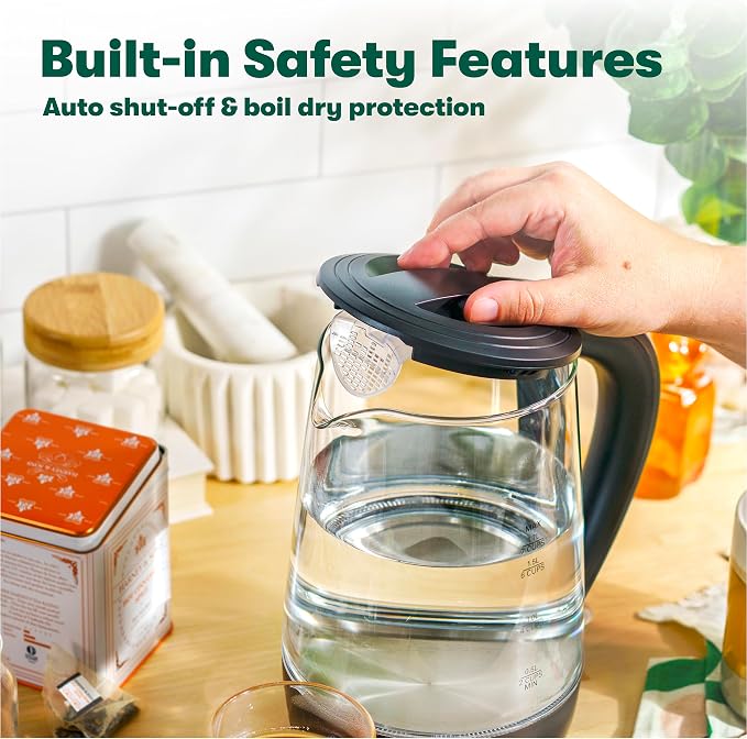 bella 1.7 Liter Glass Electric Kettle, Quickly Boil 7-cups of water, Black