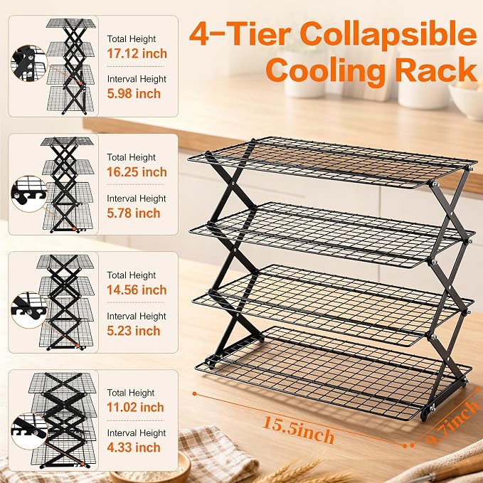 P&P CHEF 4 Tier Collapsible Cooling Rack,Black