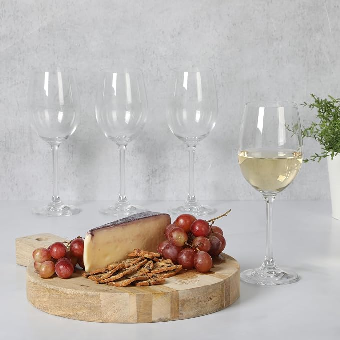 Martha Stewart Vivica 4-Pack White Wine Glass Set, 13 oz – Elegant Stemmed Wine Glasses for Entertaining, Durable Clear Glassware for Dining, Parties, or Everyday Use