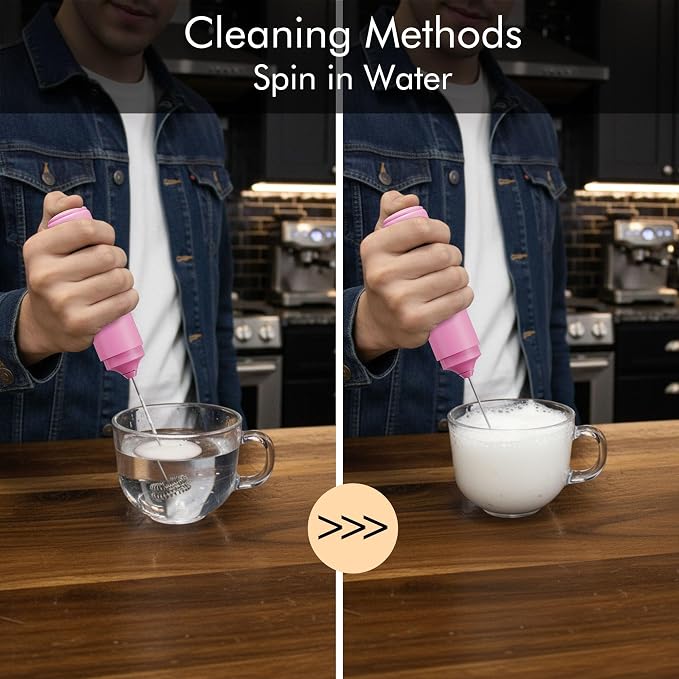 Rechargeable Milk Frother Handheld, 2-IN-1 Dual Spring Whisk Electric Frother Wand for Cappuccino Latte Macchiato, Portable Drink Mixer for Coffee, Matcha, Hot Chocolate