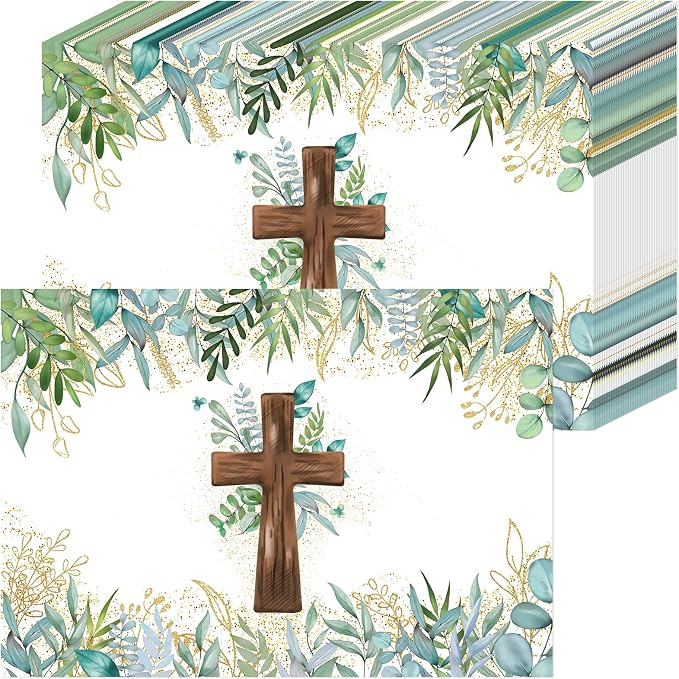 50 Pack Christian Disposable Paper Placemats Cross Eucalyptus Mats