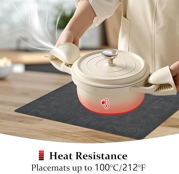 FROMHEART Faux Leather PU Placemats Set of 4 (Dark Grey,11.8" x 17") | Waterproof,Heat/Oil Stain-Resistant Table Mat–Reversible,Non-Slip,Easy to Clean Place Mats for Kitchen,Dining,Indoor/Outdoor