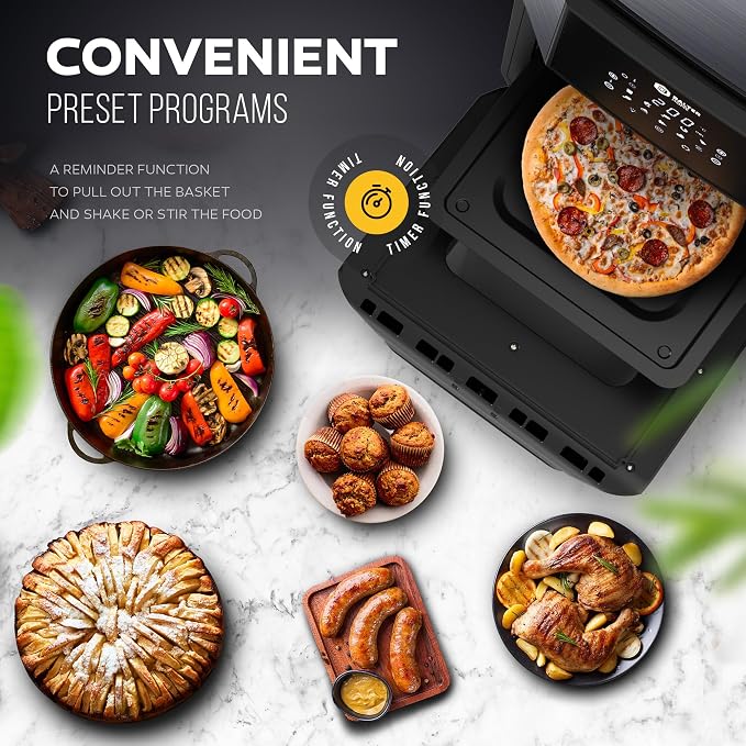 Balter Air Fryer Oven 6-in-1, 13 QT XXL Airfryer, stainless steel, Touchscreen, Rotisserie, Food Dehydrator, Convection Oven, Bake, Broil, Reheat, Windowed Door, Recipe Book